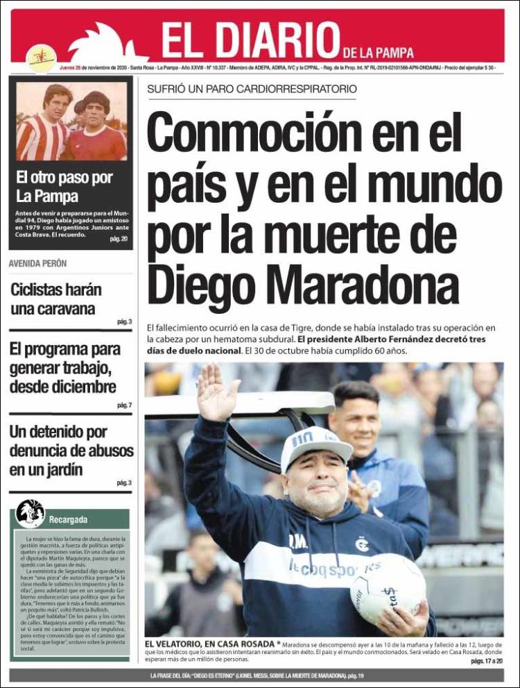 Las tapas de los diarios del mundo retrataron a Diego | Sitio Oficial de la  Asociación del Fútbol Argentino